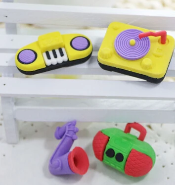 

Free shipping Hot and New Arrival School Eraser Radio Saxophone Eraser Piano Eraser Tape Recorder Eraser