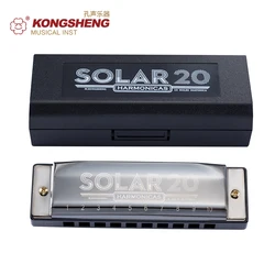KONGSHENG 10 Holes Harmonica Diatonic Blues Harp Mouth Organ Key of C Reed Musical Instrument for Beginner Black Golden Blue