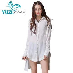 Yuzi.may Boho – chemisier à col rabattu et manches longues pour femme, chemise en lin et coton, ourlet asymétrique, nouvelle collection 2018, B9255