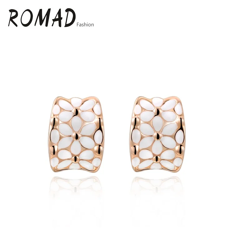 ROMAD Piercing Flower Earrings Genuine Austrian Crystals Gold Color,Fashion Women Earrings