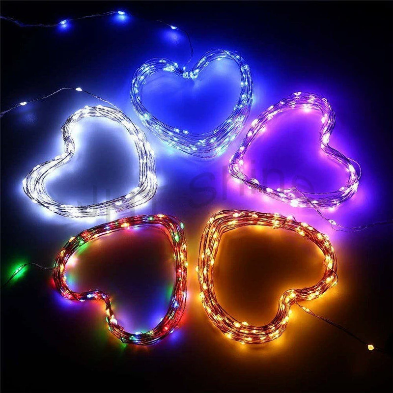 33Ft/10m 100 LEDs Christmas Tree Garland Decoration Solar Plug Garden Light Outdoor Copper Wire String Starry Fairy Lights Home