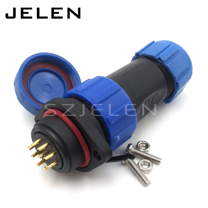 SP21  9 pin Wire to Panel industrial lighting male female ip68 waterproof wire connector with ,  cable connector panel mount