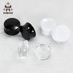 KUBOOZ Black White Saddle Acrylic Ear Plugs - 2PCS Lightweight Ear Gauges Tunnels for Unisex Body Piercing