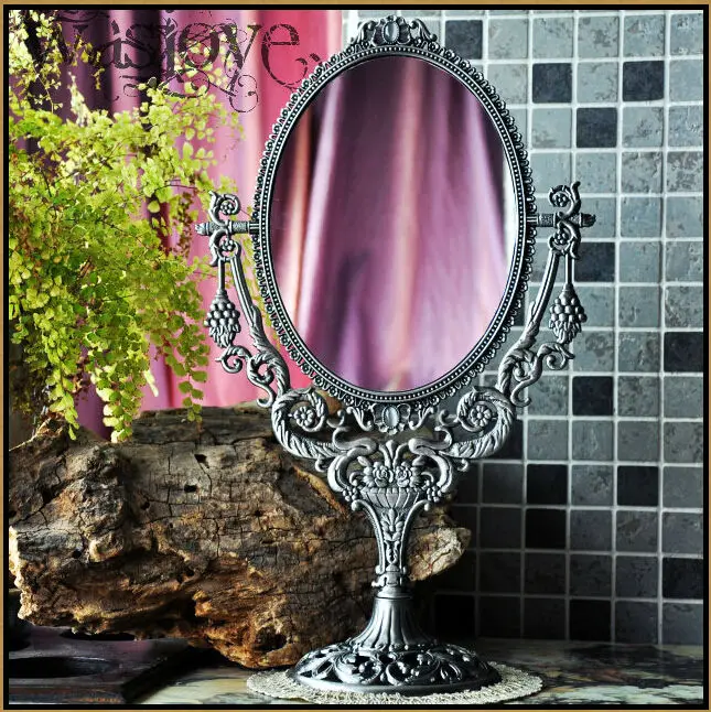 

Europe Bronze/ Antique petwer Tabletop Double Faces Makeup Mirror Vanity Desk Mirrors For Bedroom Decor J005