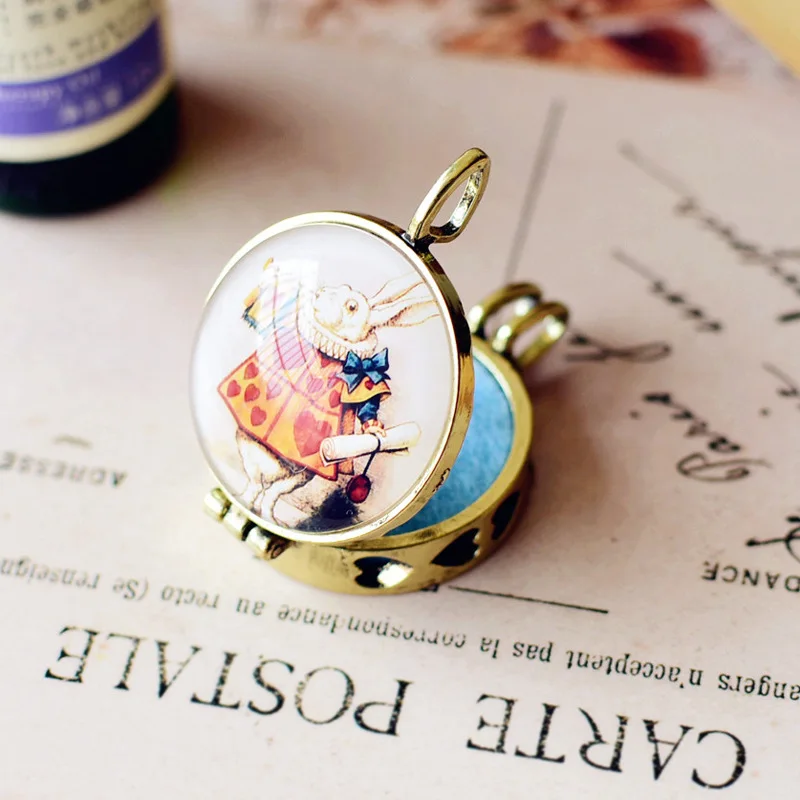 Kids Girls Special Gifts Essential Oil Diffuser Necklace Alice In Wonderland Mr The White Rabbit Glass Pendant Necklace