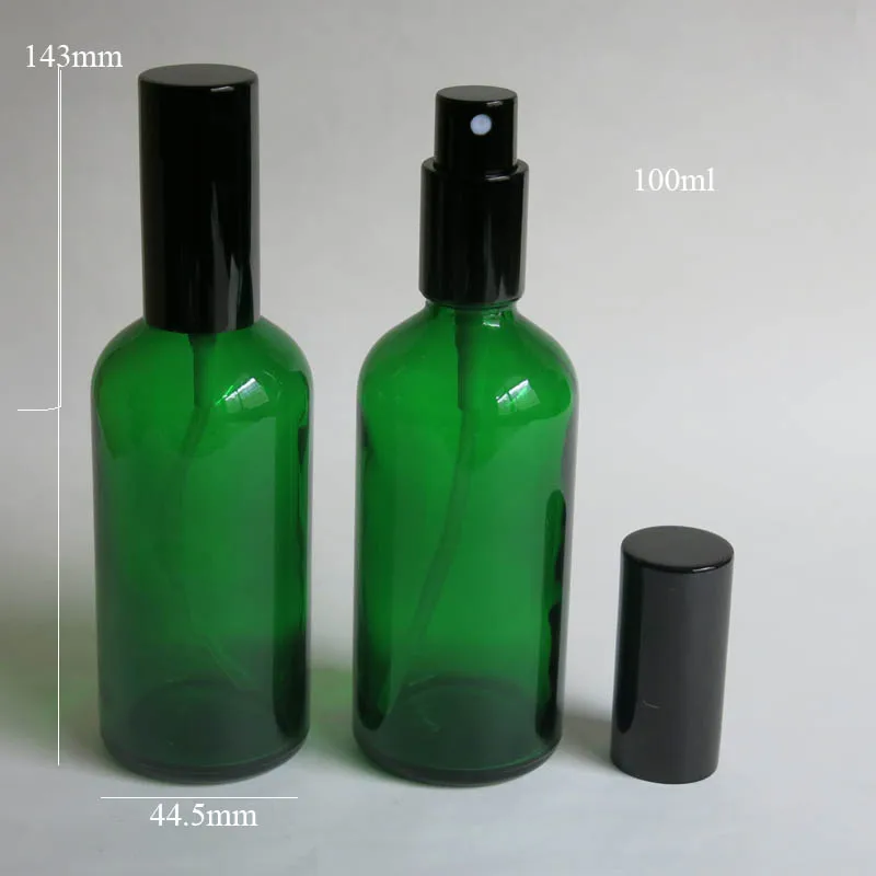 wholesale 100 pcs 100ml Green Glass Bottle With Sprayer, 100 ml Essential Oil Spray Glass Bottle, Empty Perfume Packing Bottles