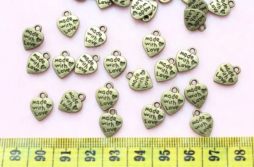 

800pcs 12x10mm Antique bronze vintage zinc alloy Made with love charms pendant free shipping lead and nickle free