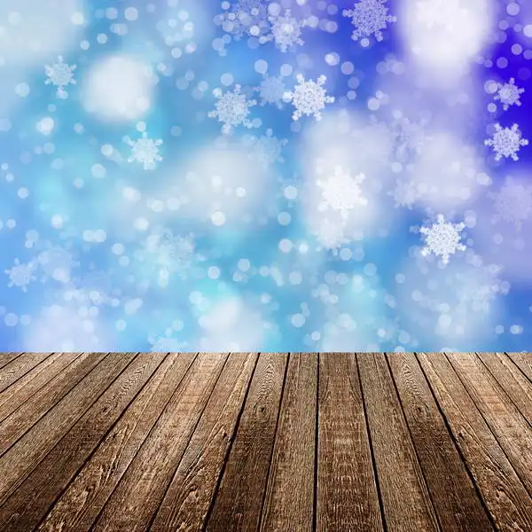 

Winter Snowflake Bokeh Faux Vintage Hard Wood background polyester or Vinyl cloth High quality Computer print wall backdrop