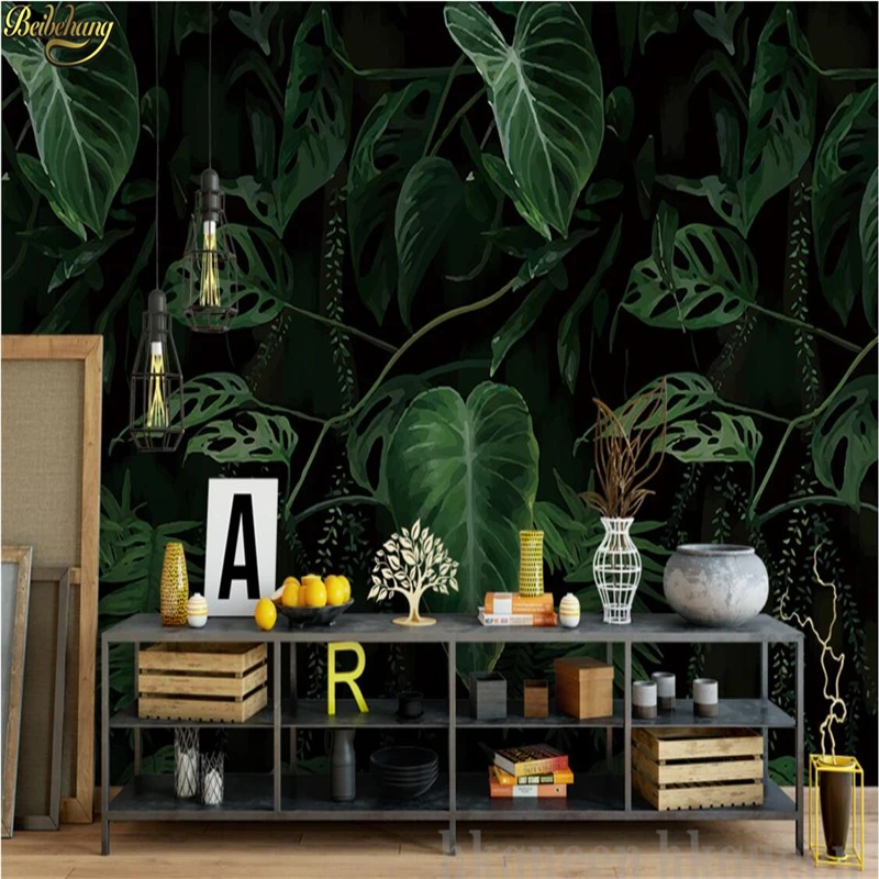 

Custom Photo Wallpaper Tropical Plant Green Leaf Oil Painting 3D Wall paper Cafe Restaurant Theme Hotel Background 3D Stickers