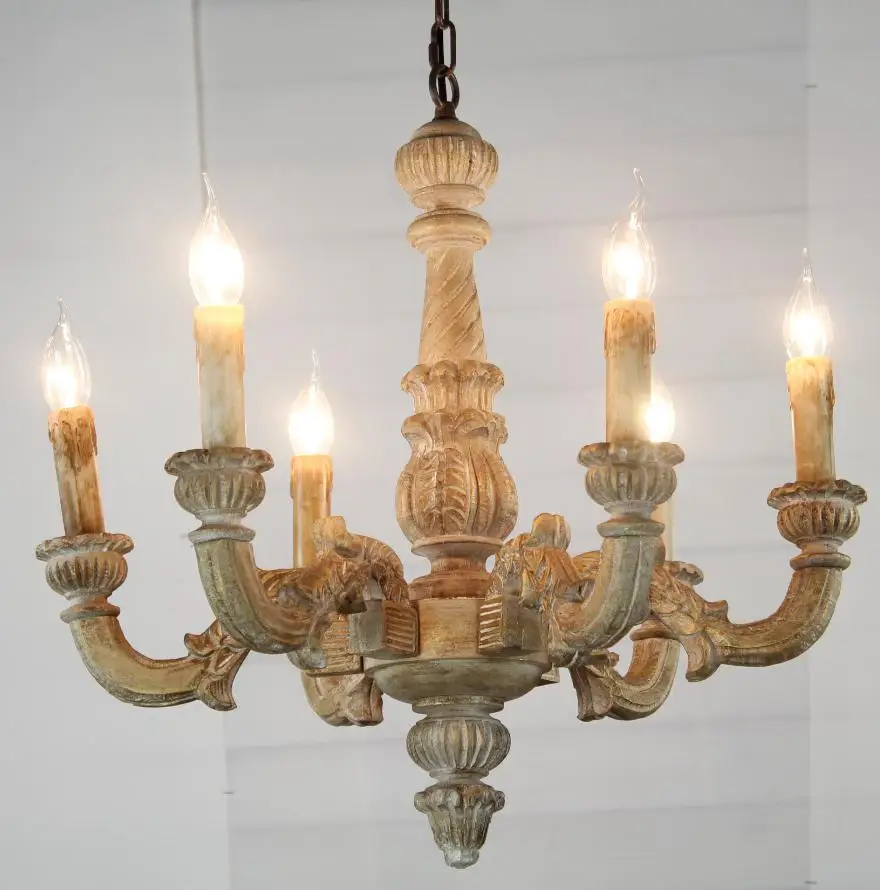 Vintage Amercian Rustic Wooden Chandelier Lamp Living Hotel and Bedroom Ceiling Light Fixture Chandeliers