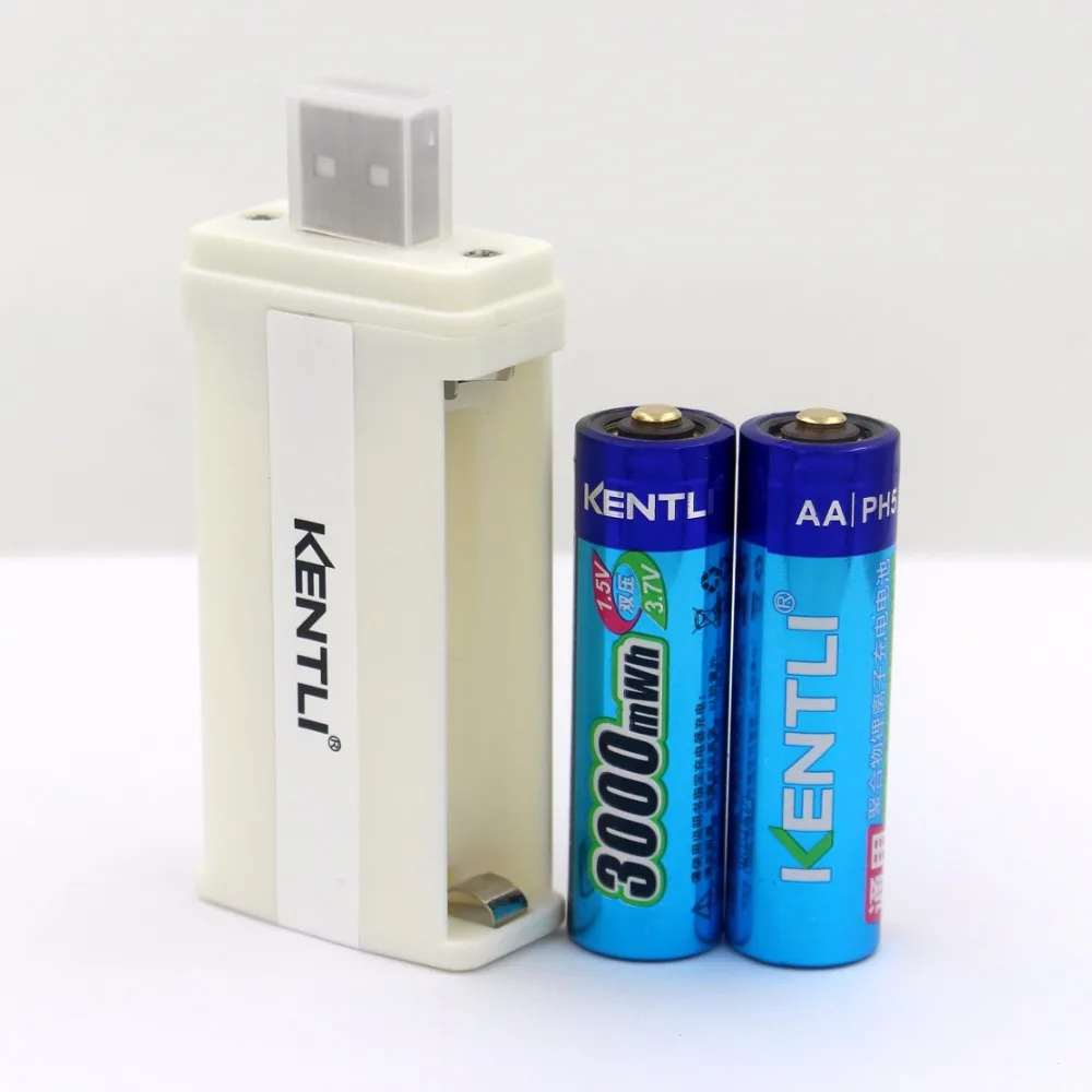 

2pcs KENTLI 1.5v 3000mWh rechargeable Lithium AA PH5 battery+1 usb charger