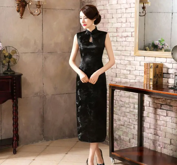 Name Brand Dress Chinese Traditional Style Satin Long Cheongsam Evening Dress Qipao Clubs Size S M L XL XXL XXXL