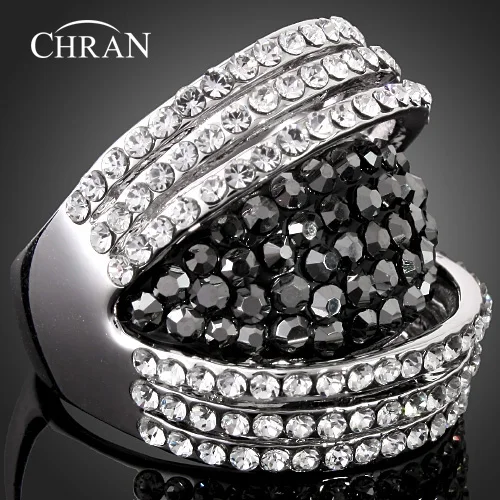 CHRAN Unique Designer Rhodium Plated Brand Party Jewelry Ladies Gifts Wholesale Fashion Crystal Engagement Rings For Women