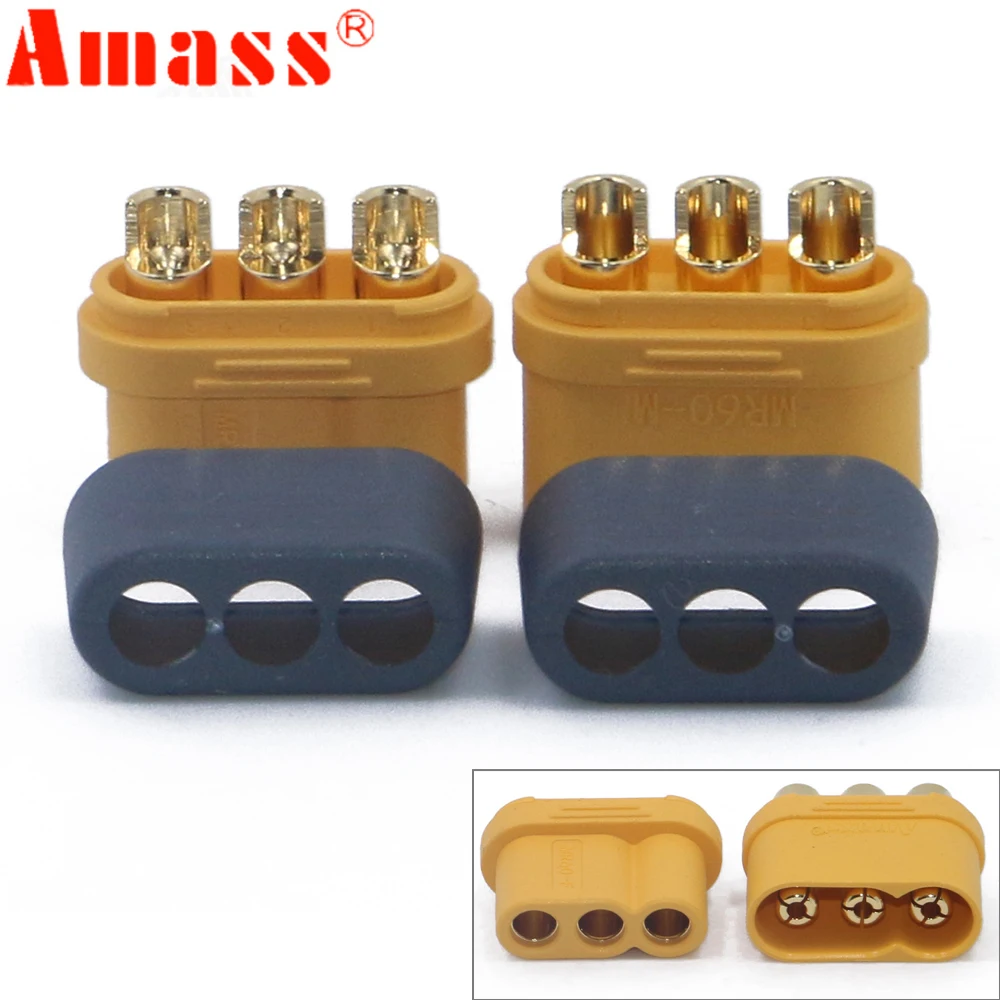 10 x Amass MR60 Plug w/Protector Cover 3.5mm 3 core Connector T plug Interface Connector Sheathed for RC Model (5 Pair )