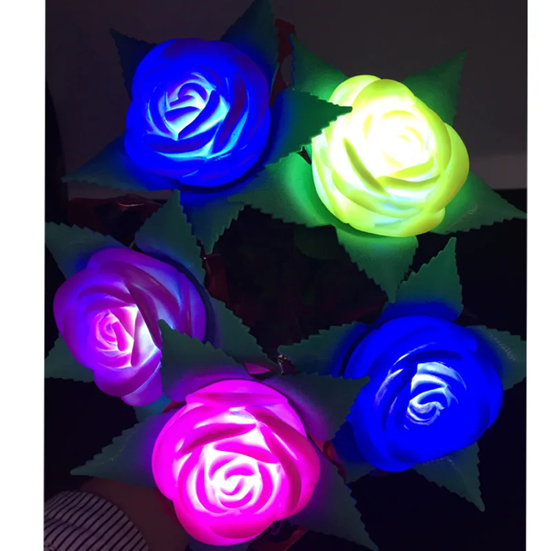 10PCS/LOT Newest Emulation LED Luminous Rose night light Flashing Rose Flower Colordul Party toys Valentine's Day Wedding Gift