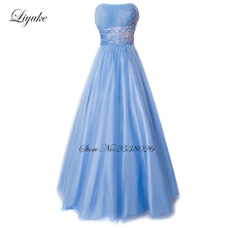 Liyuke A Line Pleat With Elegant Beading Prom Dress Strapless Floor Length Party Dress Customs Dresses Custom Made