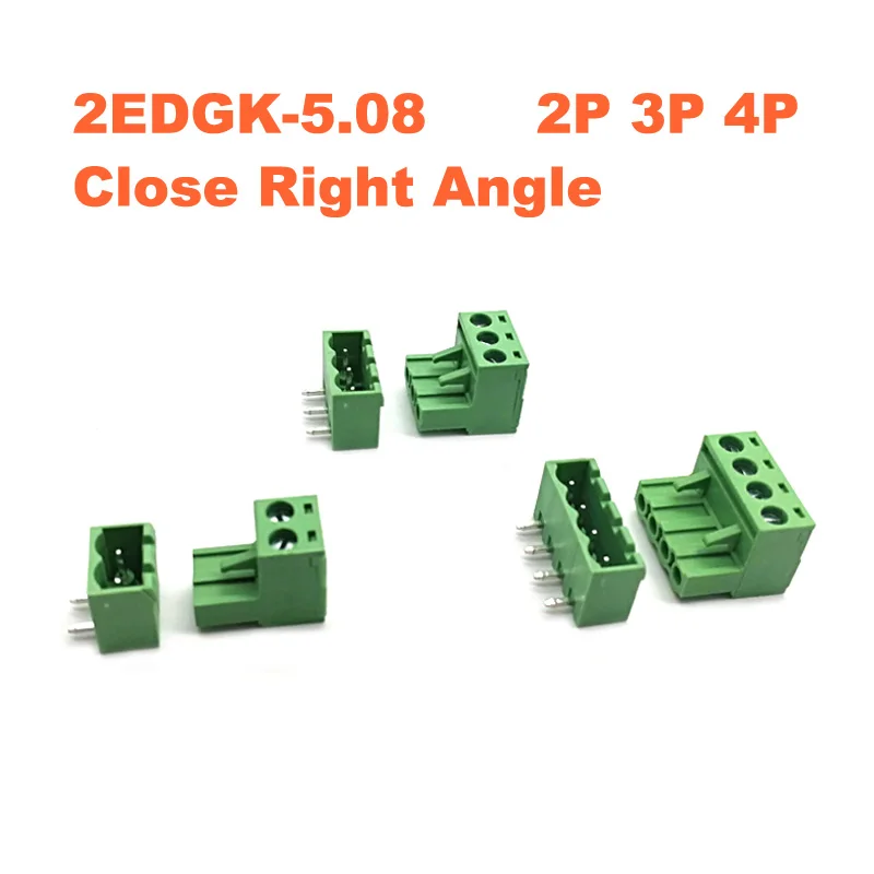 Pitch 5.08mm Screw Plug-in PCB Terminal Block 2/3/4P 2EDGK 2EDGRC Close Right Angle Pin Male/Female Pluggable Wire Connectors 