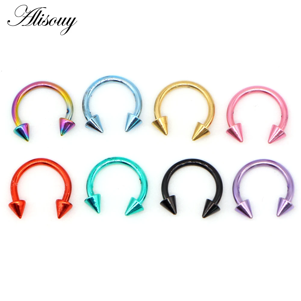 Alisouy 1PCS Hot New Stainless Steel Nostril Nose Ring Circular Piercing Ball Horseshoe Rings Sharp Round Shape Ring Earring