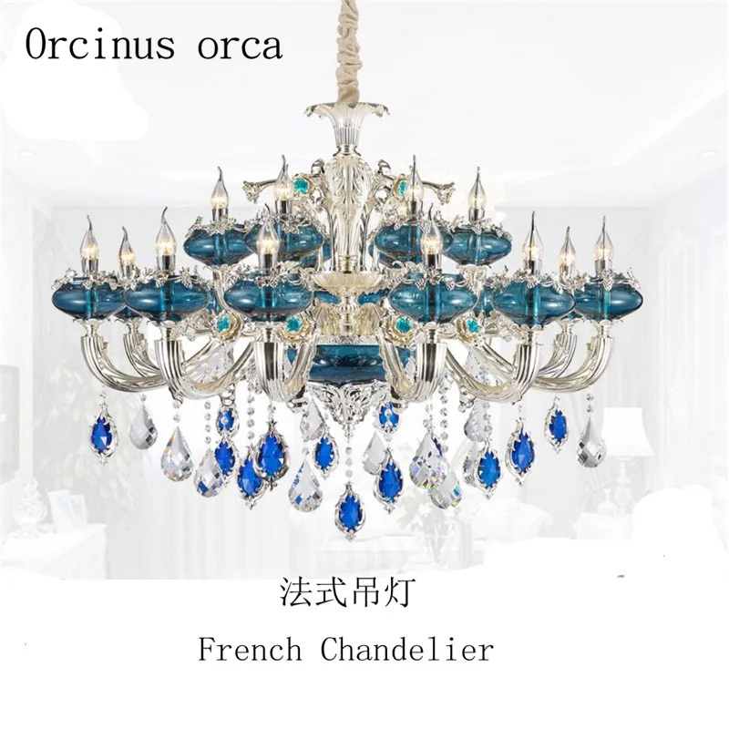 European luxury atmosphere crystal chandelier living room restaurant  French villa  duplex building  glass chandelier