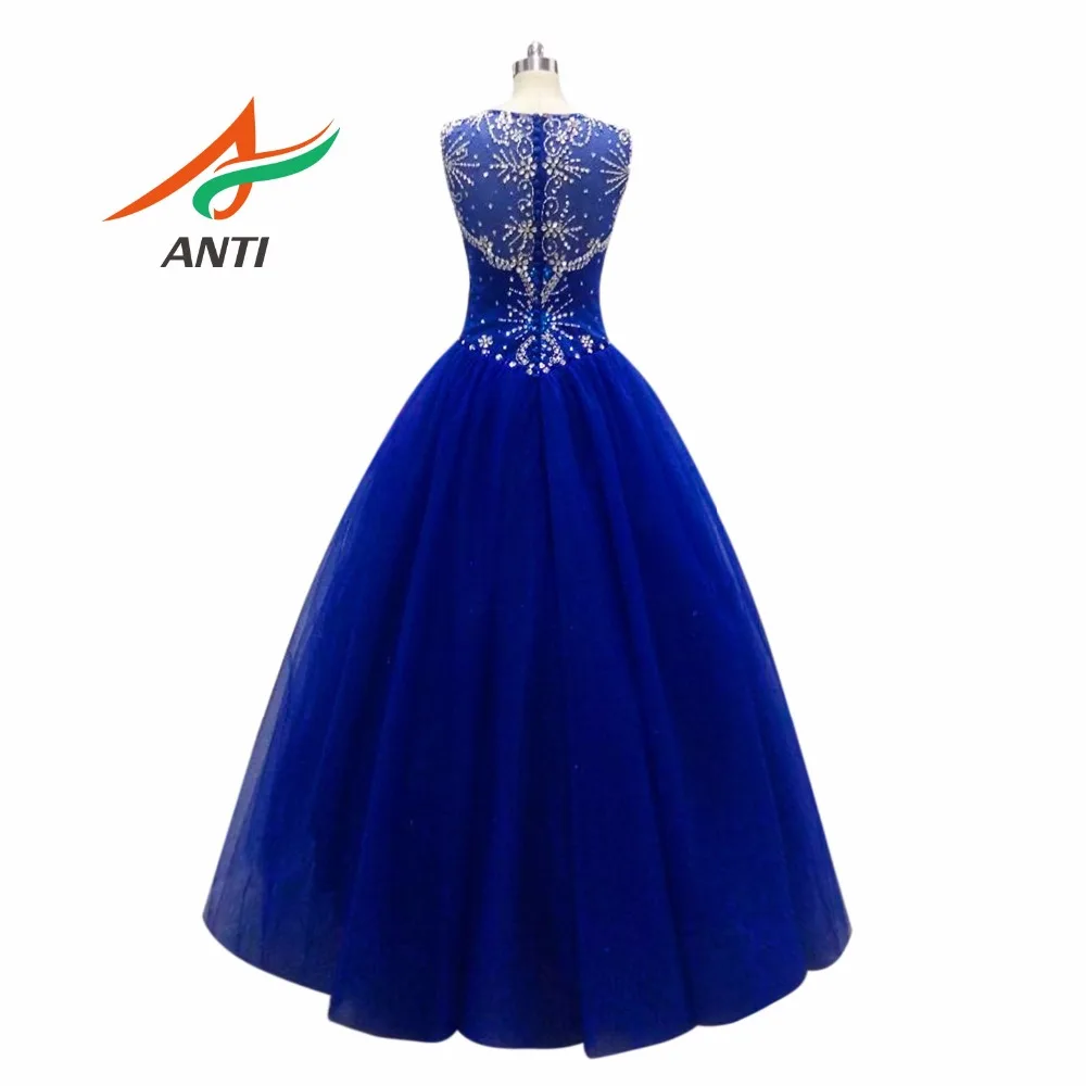 ANTI Royal Blue Quinceanera Dresses 2019 Beaded Rhinestones Organza Shimmering Tulle Ball Gowns For 15 Years Sweet 16 Princess