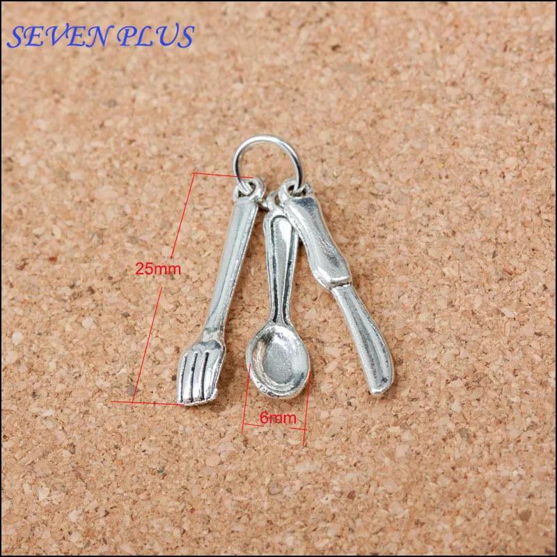 10 Pieces/Lot  25mm Anique Silver Plated Western Tableware Dinner Set Knives Forks Spoon Charms For Diy Jewelry Making 1400