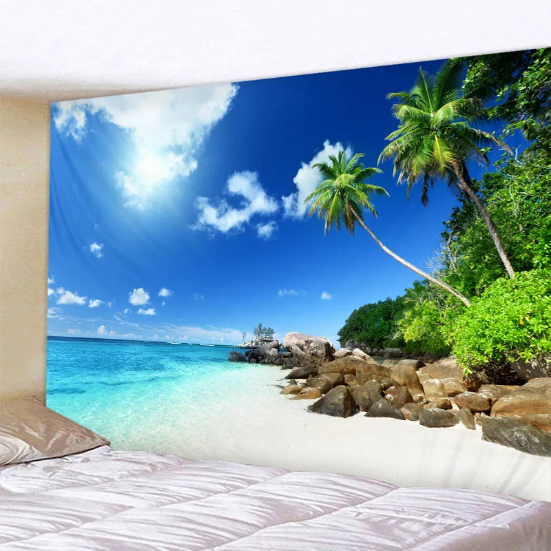 Seaside Scenery Boat Tapestry Digital Printing Wall Hanging Beach Towel