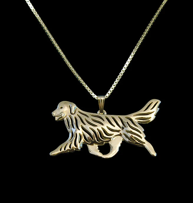 wholesale cartoon Boho Chic Alloy Golden Retriever movement necklace dog pendant jewelry golden colors plated 12pcs/lot