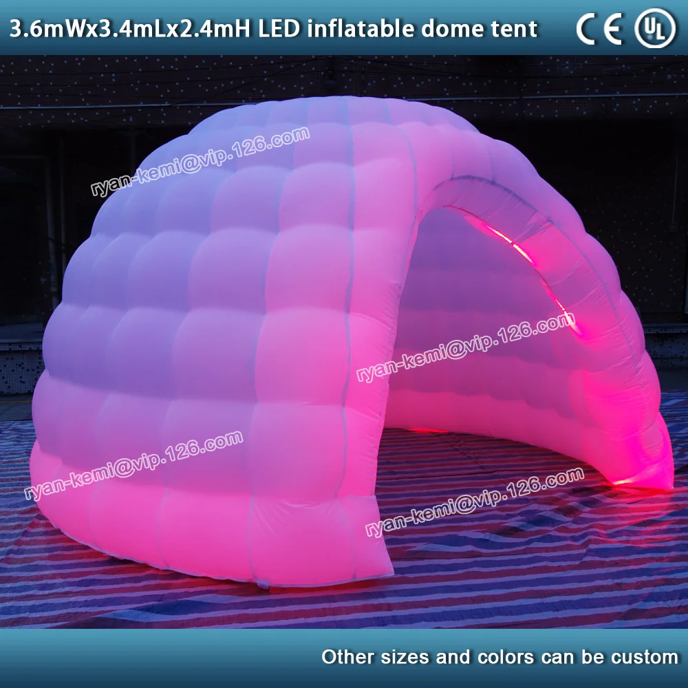 3.6m dia 2.4mH LED inflatable dome tent igloo small inflatable party tent outdoor events tent with 16 colors changing LED blower