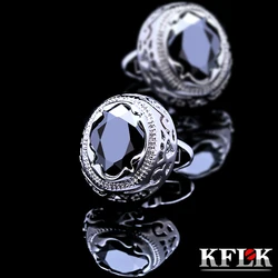 KFLK Jewelry shirt cufflink for mens Brand cuff button Retro cuff link High Quality Black abotoaduras gemelos guests