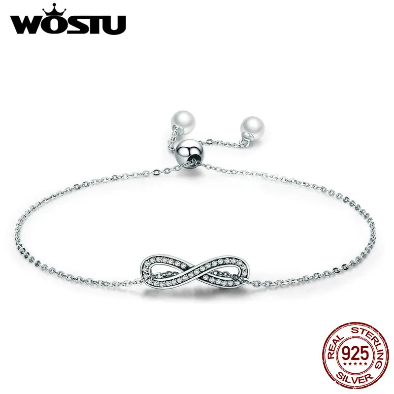 

WOSTU Luxury 100% 925 Sterling Silver Infinity Love Chain Link Women Bracelet Sterling Silver Jewelry Valentine Day Gift CQB056