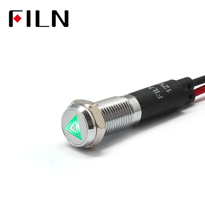 FILN 8mm  Car dashboard Double flash danger mark  symbol led red yellow white blue green 12v led indicator light with 20cm cable