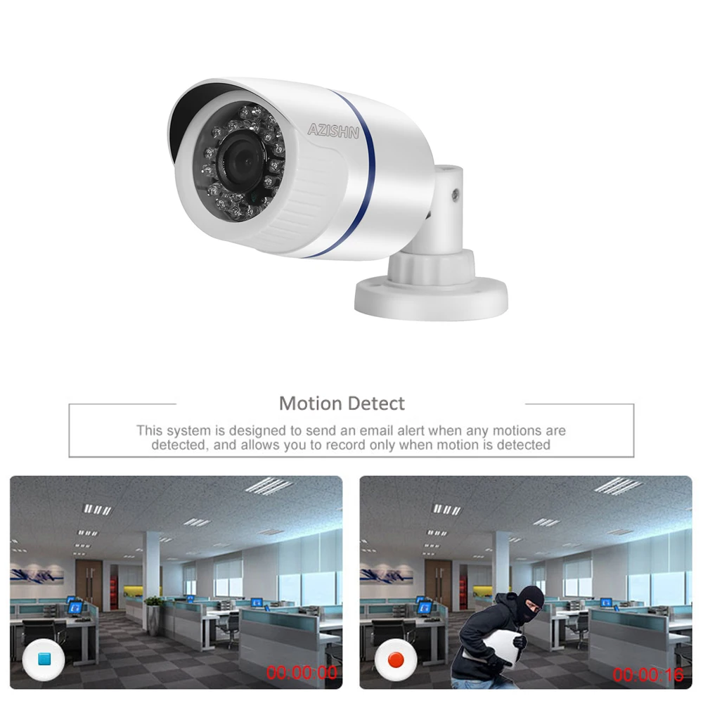 AZISHN Surveillance IP Camera H.265/H.264 FULL HD 1080P 2.0 Megapixel  Hi3516EV100 Outdoor Camera IP 1080P DC 12V/48V PoE