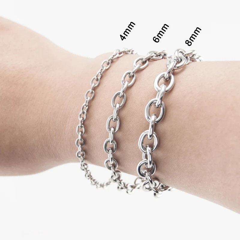 Simsimi Men & Women large Rolo 4/6/8mm chain Stainless Steel Bracelets Toggle Clasps Connectors S.steel Gift Cuff Bangles