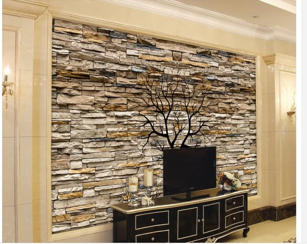 

3d wallpaper for room 3D stone wall trunks silhouette TV living room background wall mural 3d wallpaper Home Decoration