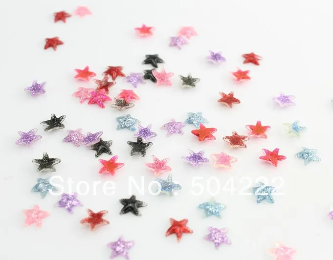 500pcs handmade miniature nail art resin glitter star starfish Cabochon for Kawaii Decoden DIY Projects-glitter shiny star