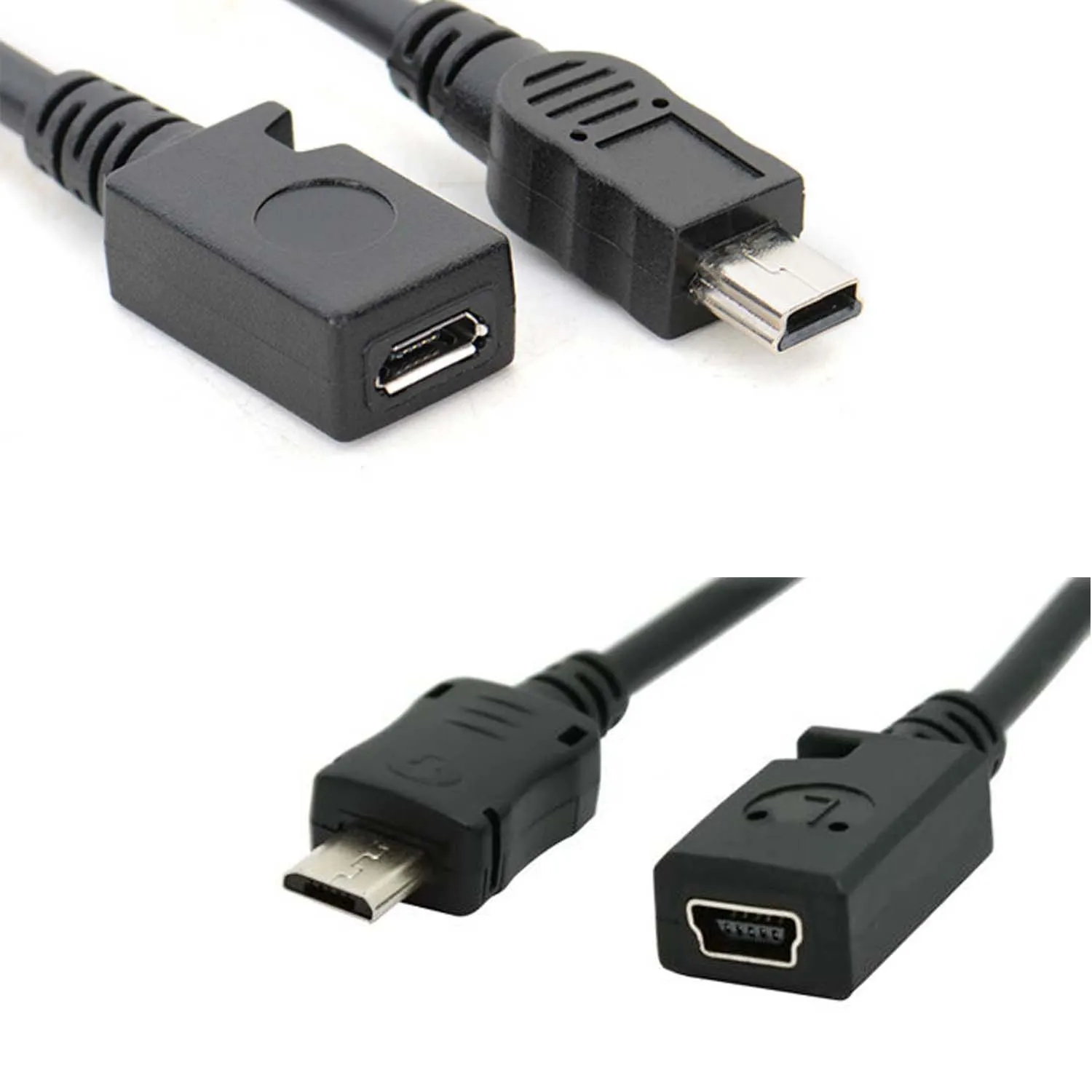 USB صغير ذكر إلى المصغّر USB B أنثى شاحن بيانات مهائي كابلات محول شاحن كابل بيانات