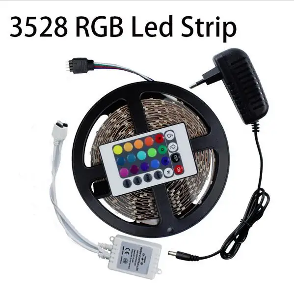 

Holiday sale! SMD 3528 rgb led strip no-waterproof + 24keys IR remote controller + 12V 2A power adaptor Free shipping!