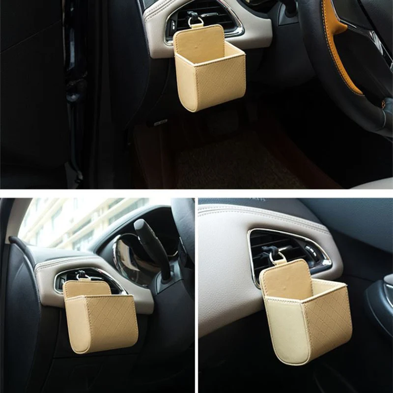 PU leather car socket vents trash can car phone seat bag storage bag for Hyundai ix35 iX45 iX25 i20 i30 Sonata,Verna,Solaris