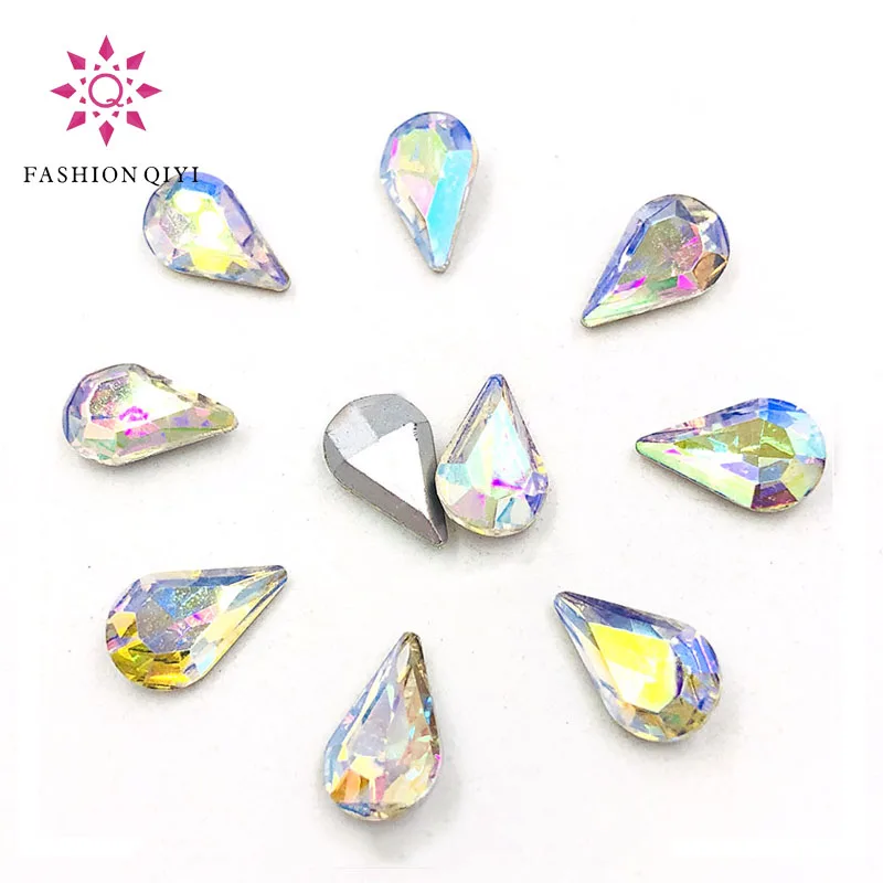 New arrival 5X8mm/6X10mm/8X13mm AB color Teardrop pointback pear shape Glass crystal rhinestones 50pcs diy Nail art accessories