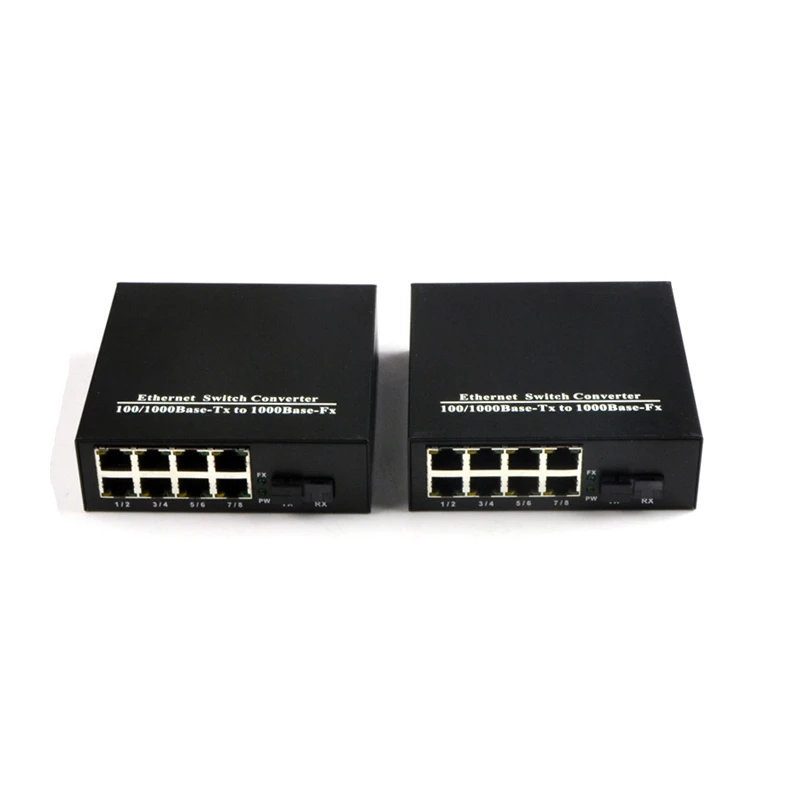 1Pair 1 SC interface and 8 ports RJ45 ethernet swltch converter 1000M Single Fiber 20KM fiber optic Receiver