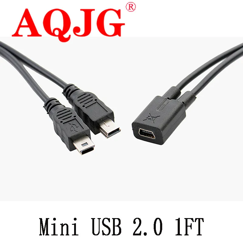 1pcs Mini USB 2.0 1 Female to 2x Mini USB Male Y Splitter Adapter Charger Cable Converter Cord 1ft