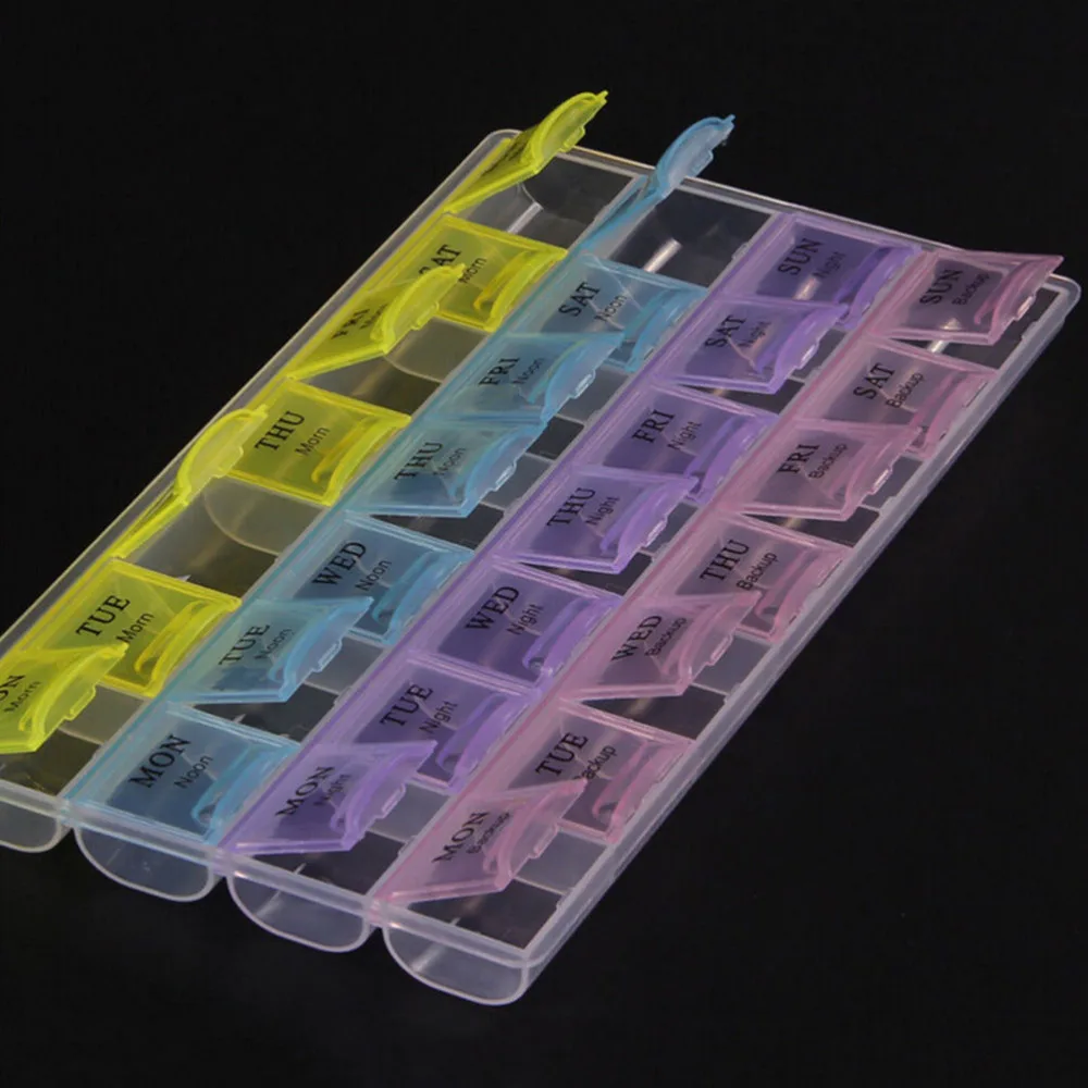 1PCS 4 Row 28 Squares Weekly 7 Days Tablet Pill Box Holder Medicine Storage Organizer Container Case