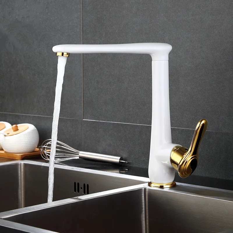 Kitchen Sink Faucets Brass Hot & Cold Sink Mixer Tap Single Handle Single Hole Deck Mounted Rose Gold/Black/White/Chrome/Nickel