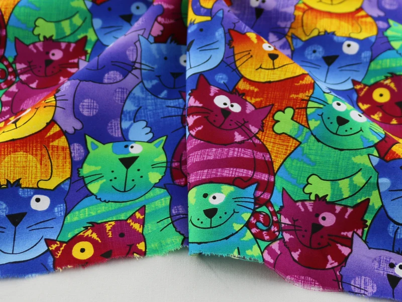 1 Meter x 1,1 Meter Cartoon-Katzen Patchwork-Nähstoff Digital Bedruckter Baumwollstoff – Detail 8