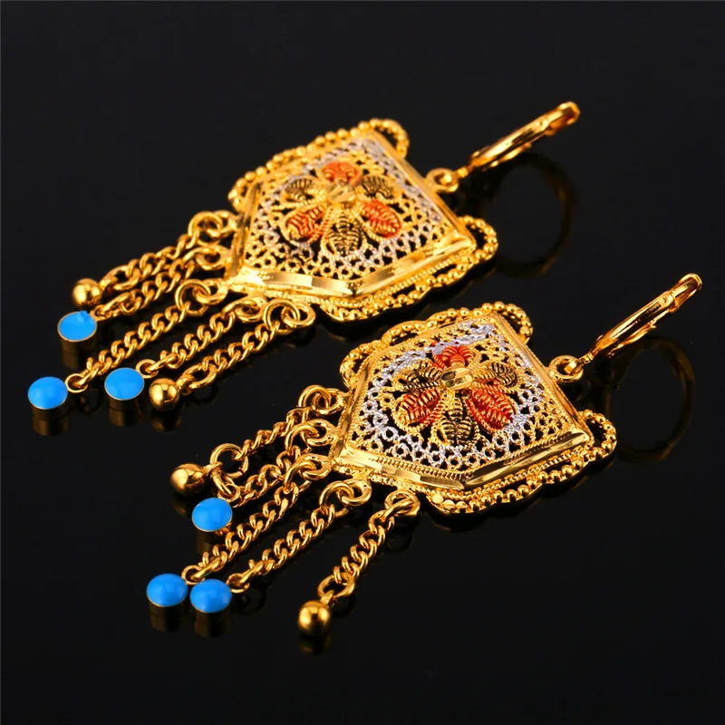 U7 Bohemian Jewelry Tassel Earrings For Women Fashion Trendy Gold Color Plant Long Dangle  Indian  E650 QC24