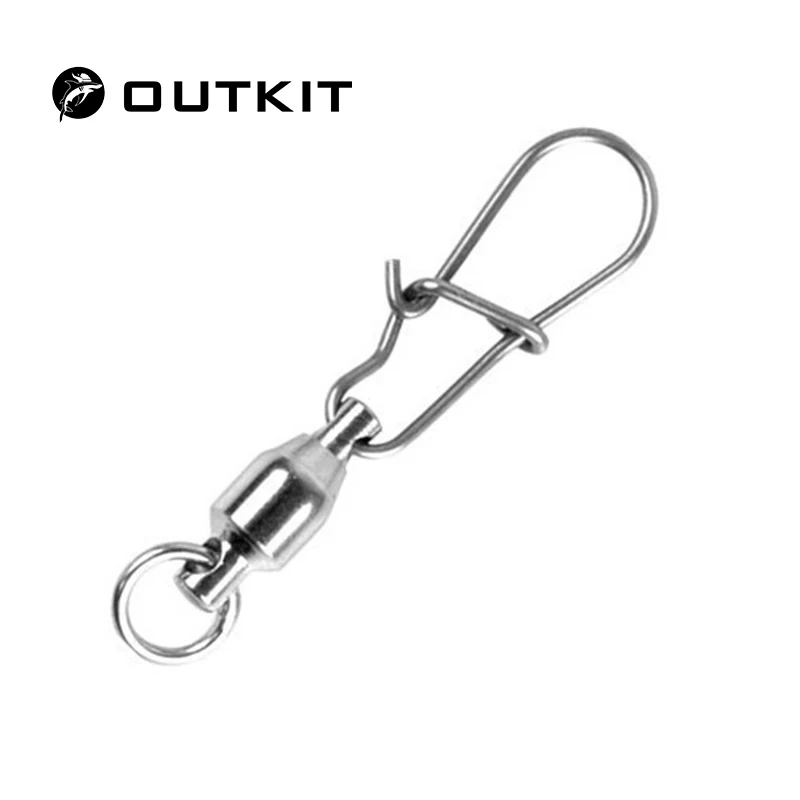 OUTKIT 10pcs/ Ball Bearing Fishing Swivel With Nice Snap Silver Stainless Steel Hard Fishing Lure Connector Accessories