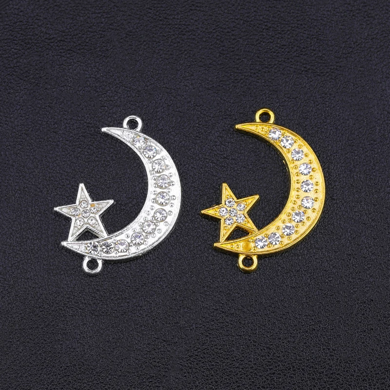 Juya DIY Jewelry Making Accessories Gold/Silver Color Rhinestone Crescent Allah Ramadan Kareem Moon Charms Pendants