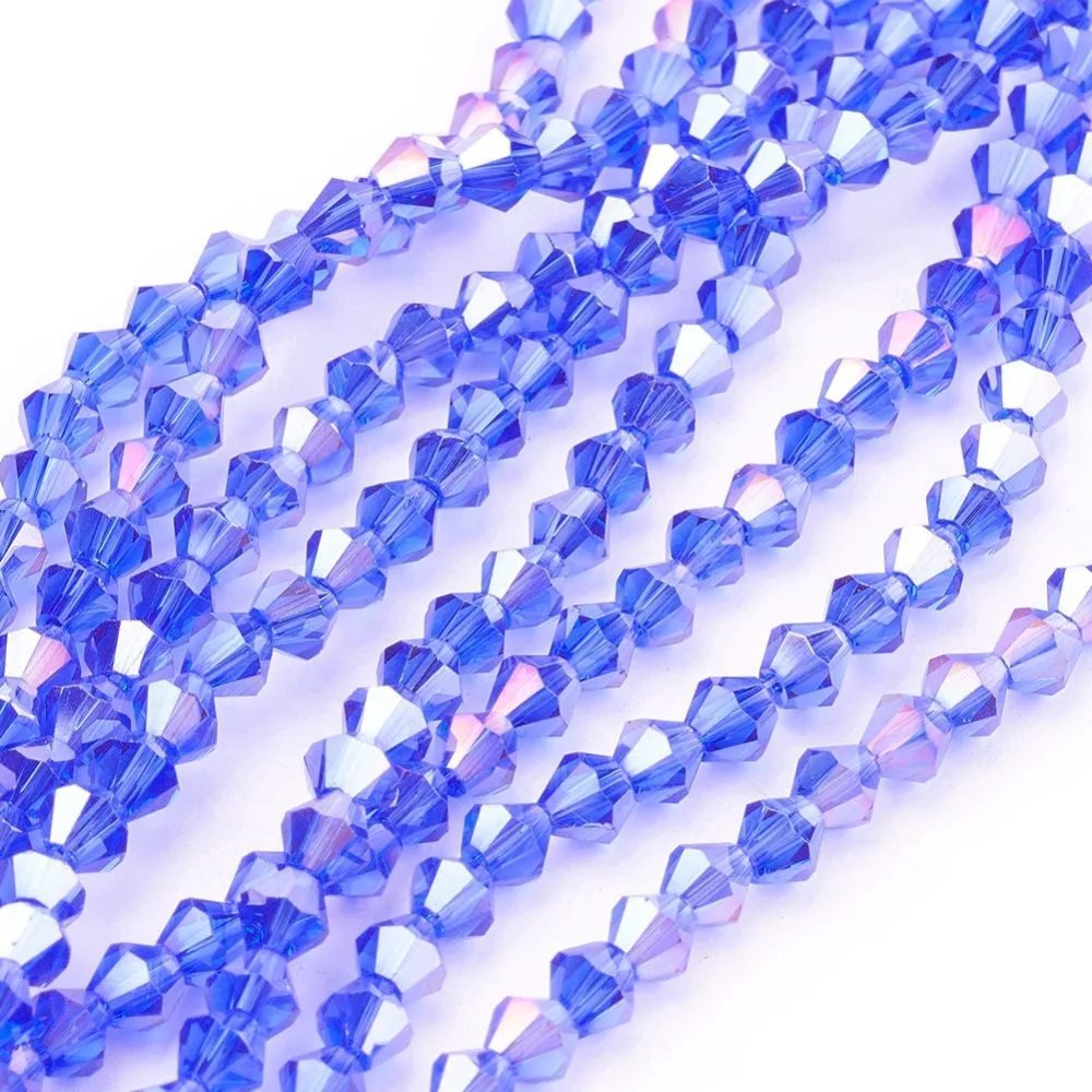 AB Color Plated Bicone Faceted Glass Beads Strands for Jewelry Making DIY,2x3mm ,4x4mm ,Hole: 0.5-1mm; 10 Strands/lot