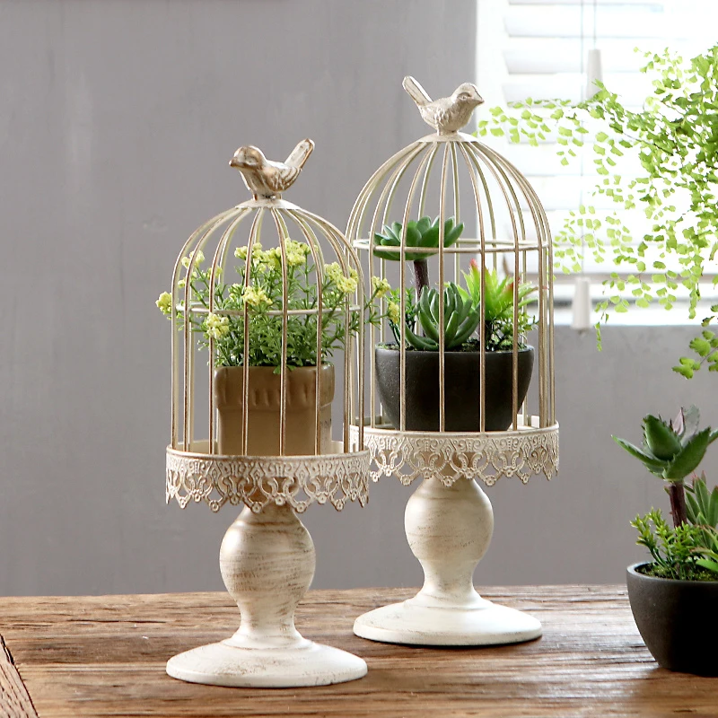 Valentine's Day romantic decoration to do the old wrought iron white European bird cage candle holder home decor craft ornaments