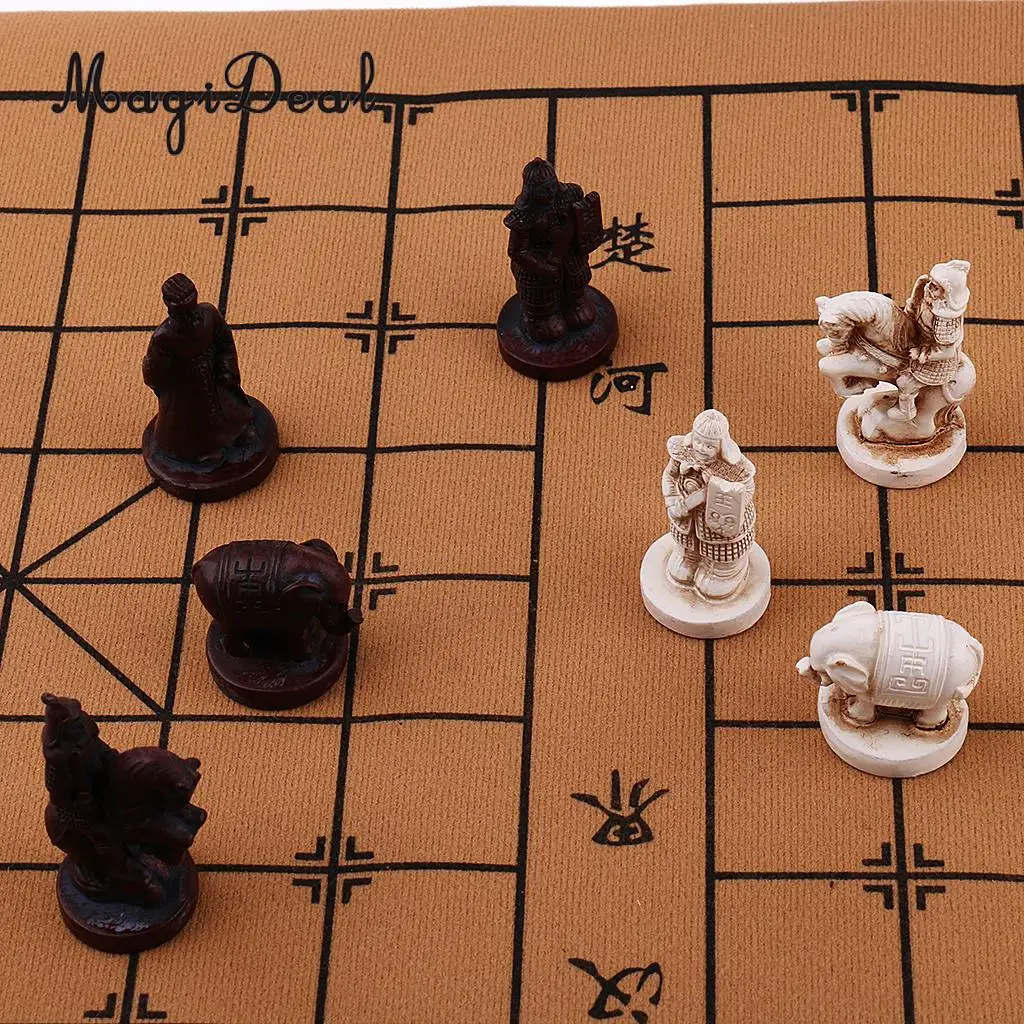 Exquisite Retro Chinese Chess Resin Terracotta Army Pieces XiangQi Board Game for Club Pub Party Travel Collectible Gift